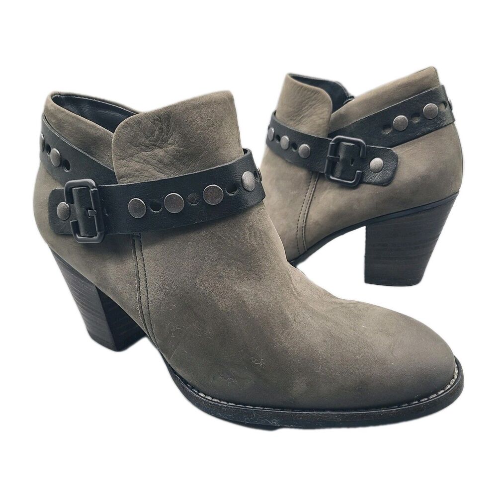 Paul Green Studded Stacked Heel Stud Ankle Boots Gray Black Women size US 9 New